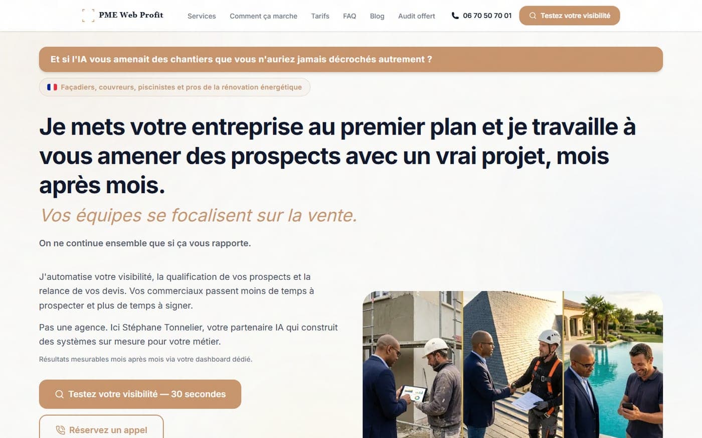 PME Web Profit — landing page services artisans BTP